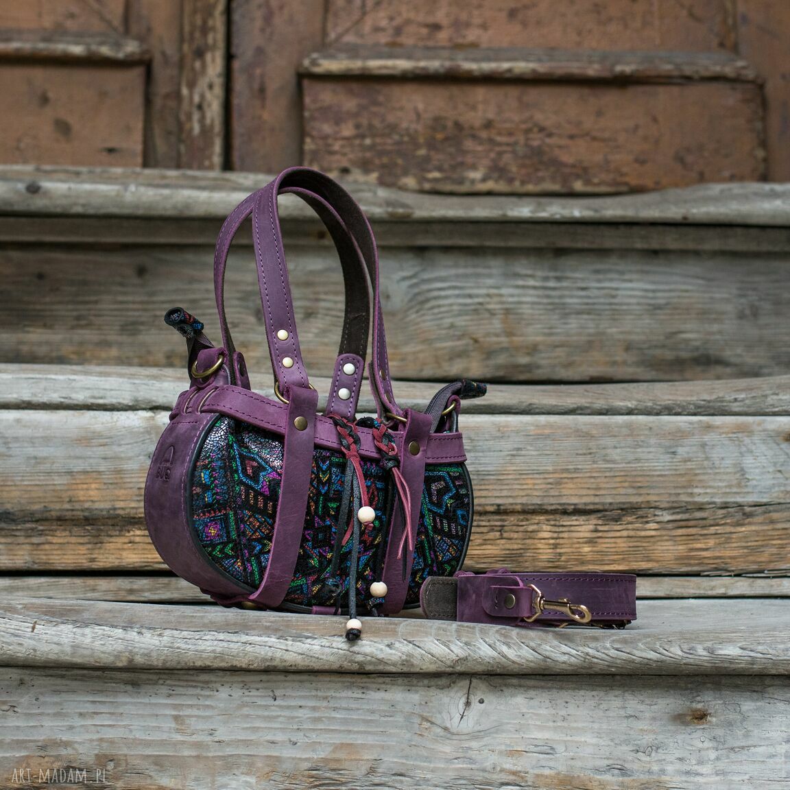 Missy mała skórzana torebka Boho w kolorze śliwkowym