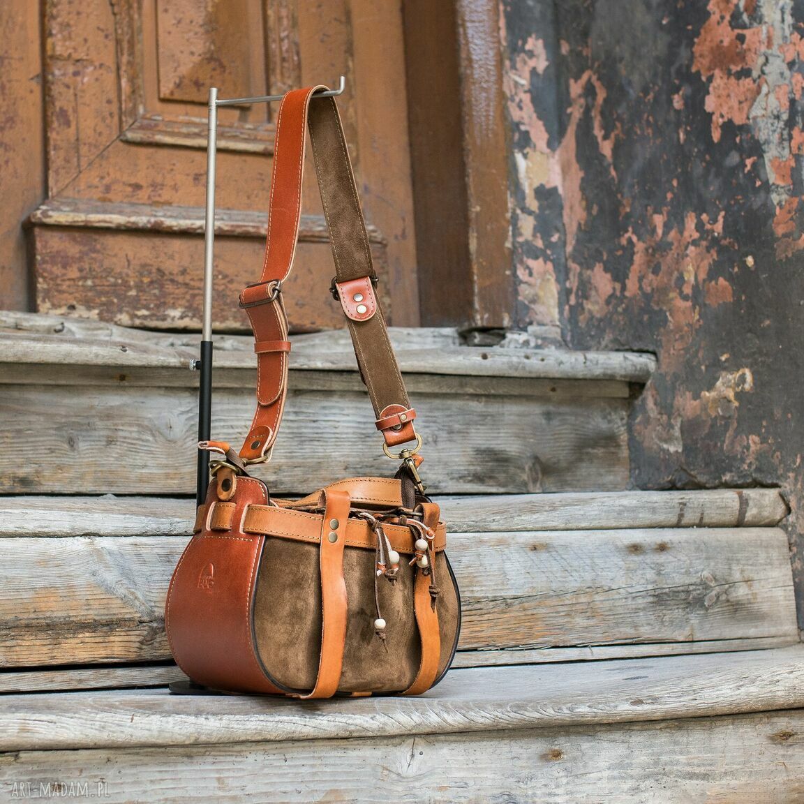 Missy - mała torebka skórzana Boho khaki na ramię