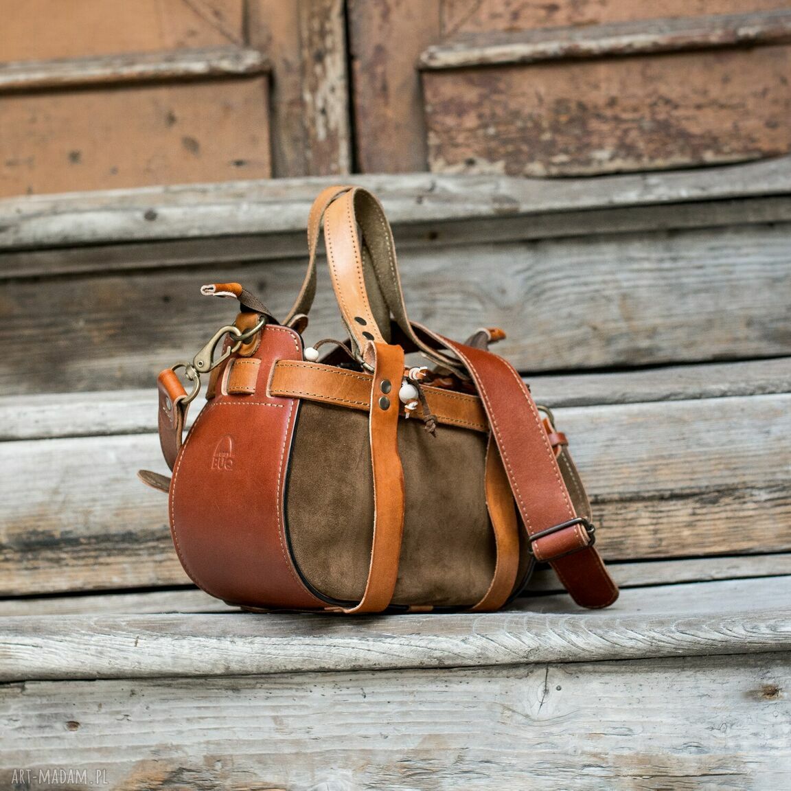 Missy - mała torebka skórzana Boho khaki na ramię