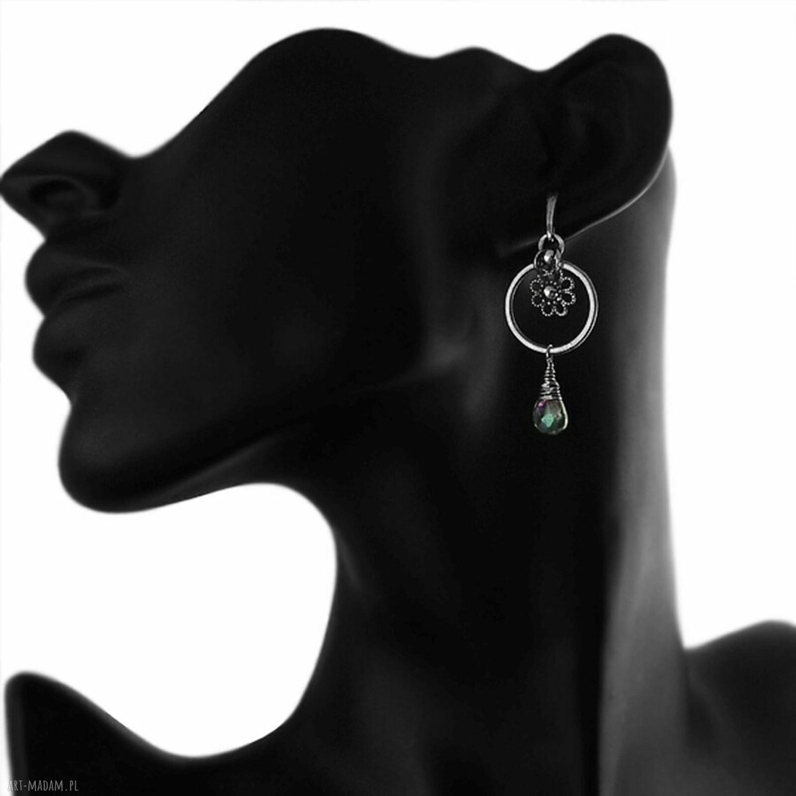 Mistyczne kwarce - srebrne kolczyki lub klipsy z kwarcem Mystic w technice wire wrapping