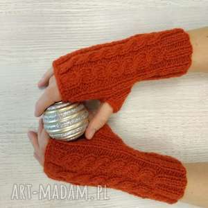 mitenki rękawiczki rude cieplutkie - włóczkowe, palców