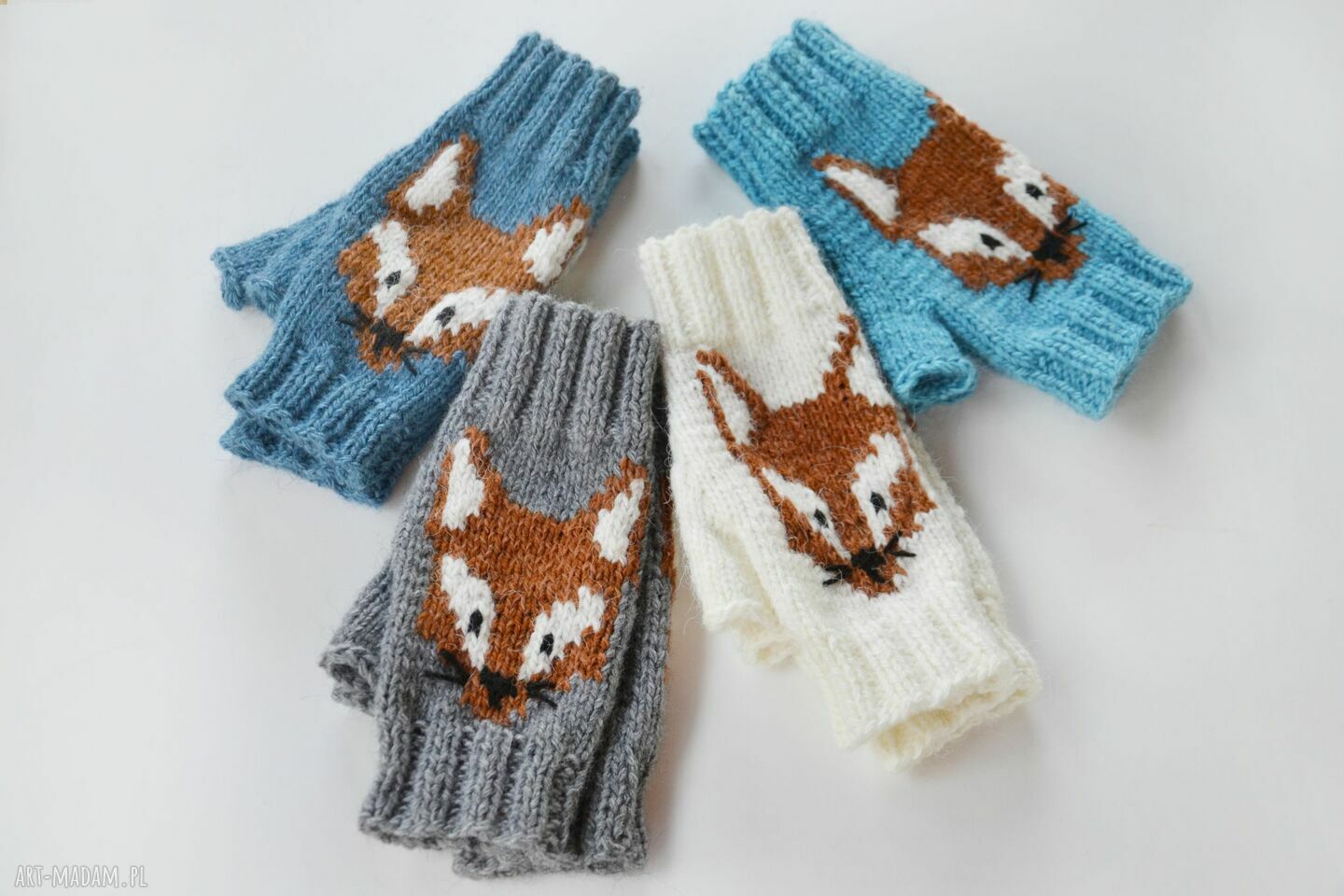 Mitenki z liskiem - ciepłe rękawiczki bez palców na jesień i zimę