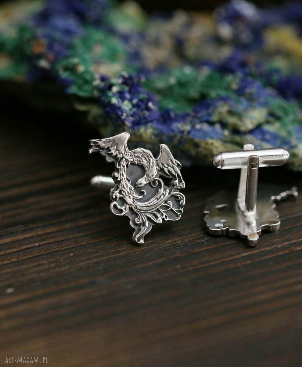 Srebrne spinki do mankietów Mityczny Feniks 925 (handmade)