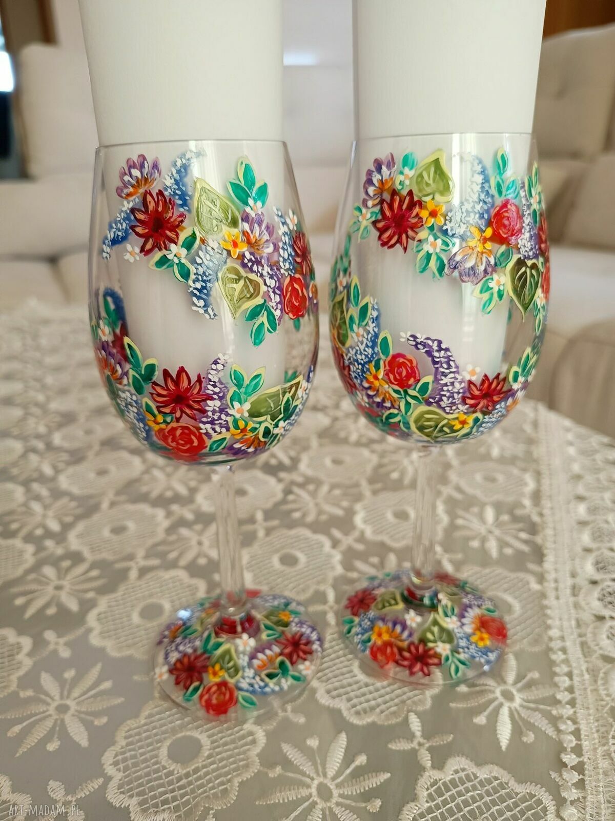 Kieliszki do wina „Młoda Para” 280 ml - 2 sztuki (ręcznie malowane)