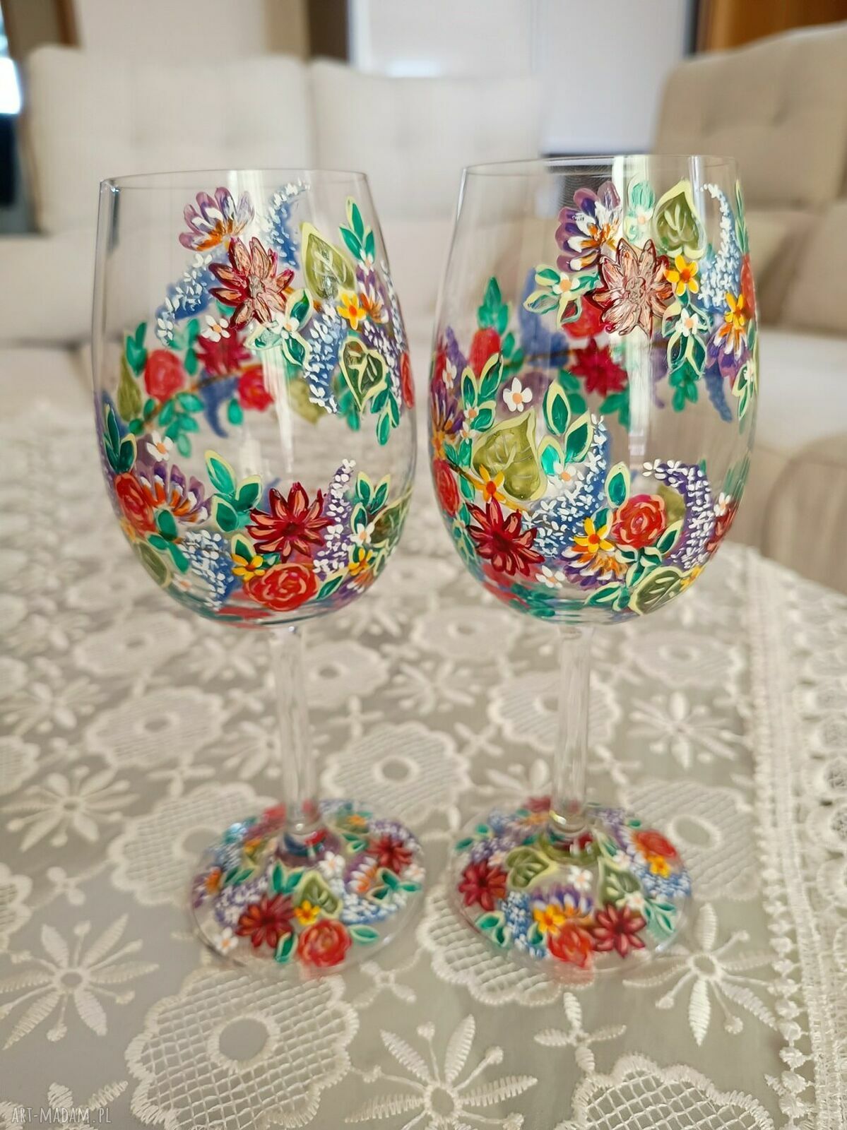 Kieliszki do wina „Młoda Para” 280 ml - 2 sztuki (ręcznie malowane)