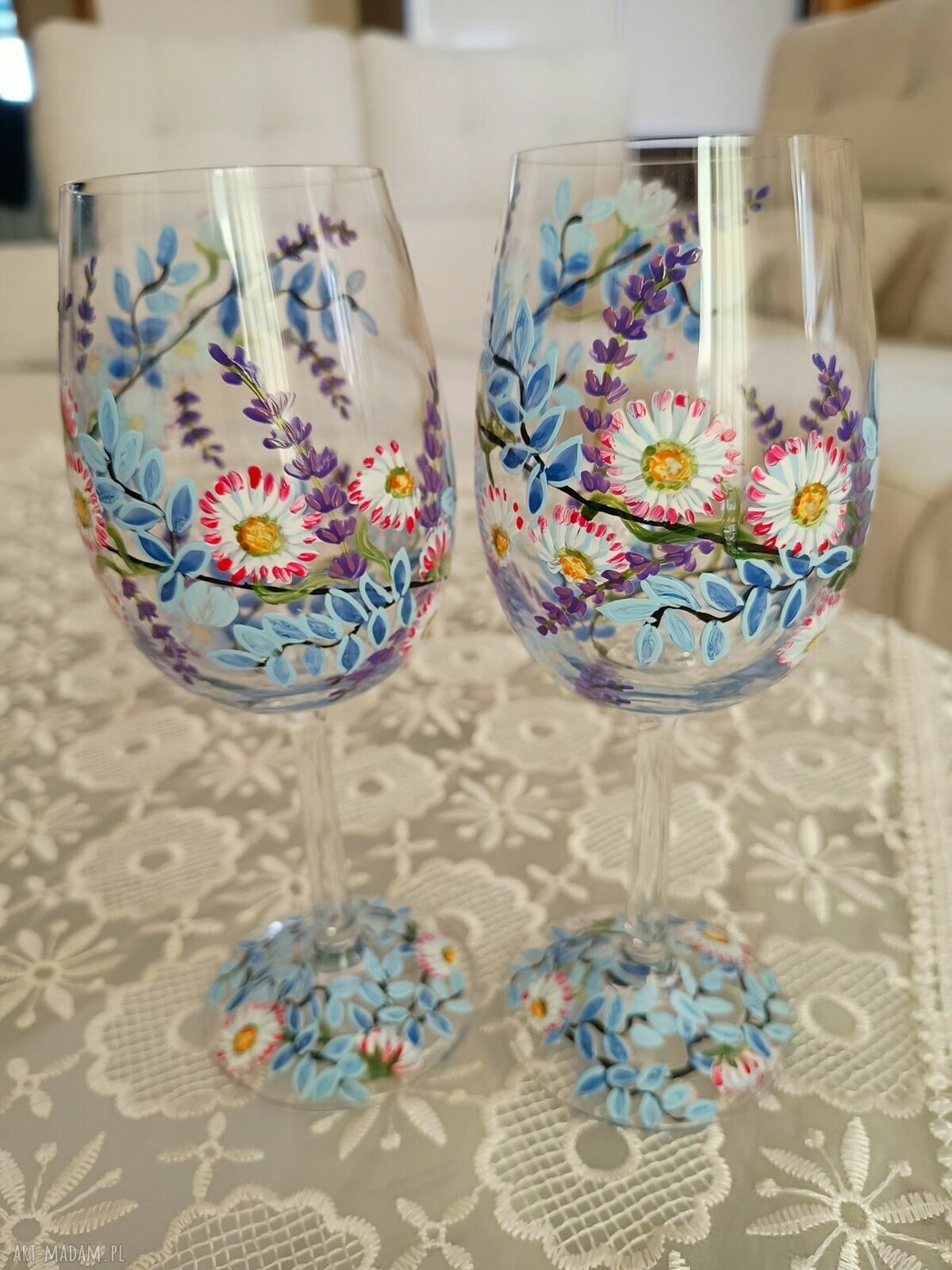 Komplet 2 ręcznie malowanych kieliszków do wina dla młodej pary 280 ml