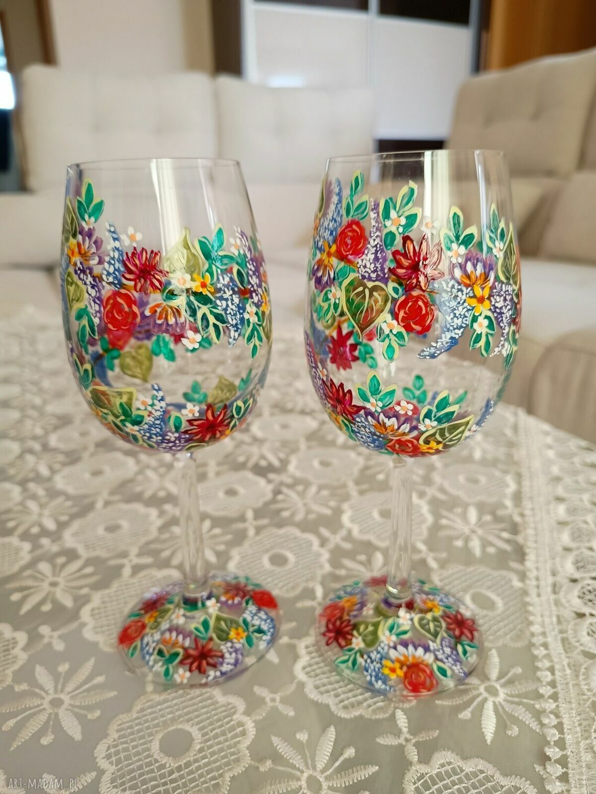 Kieliszki do wina „Młoda Para” 280 ml - 2 sztuki (ręcznie malowane)