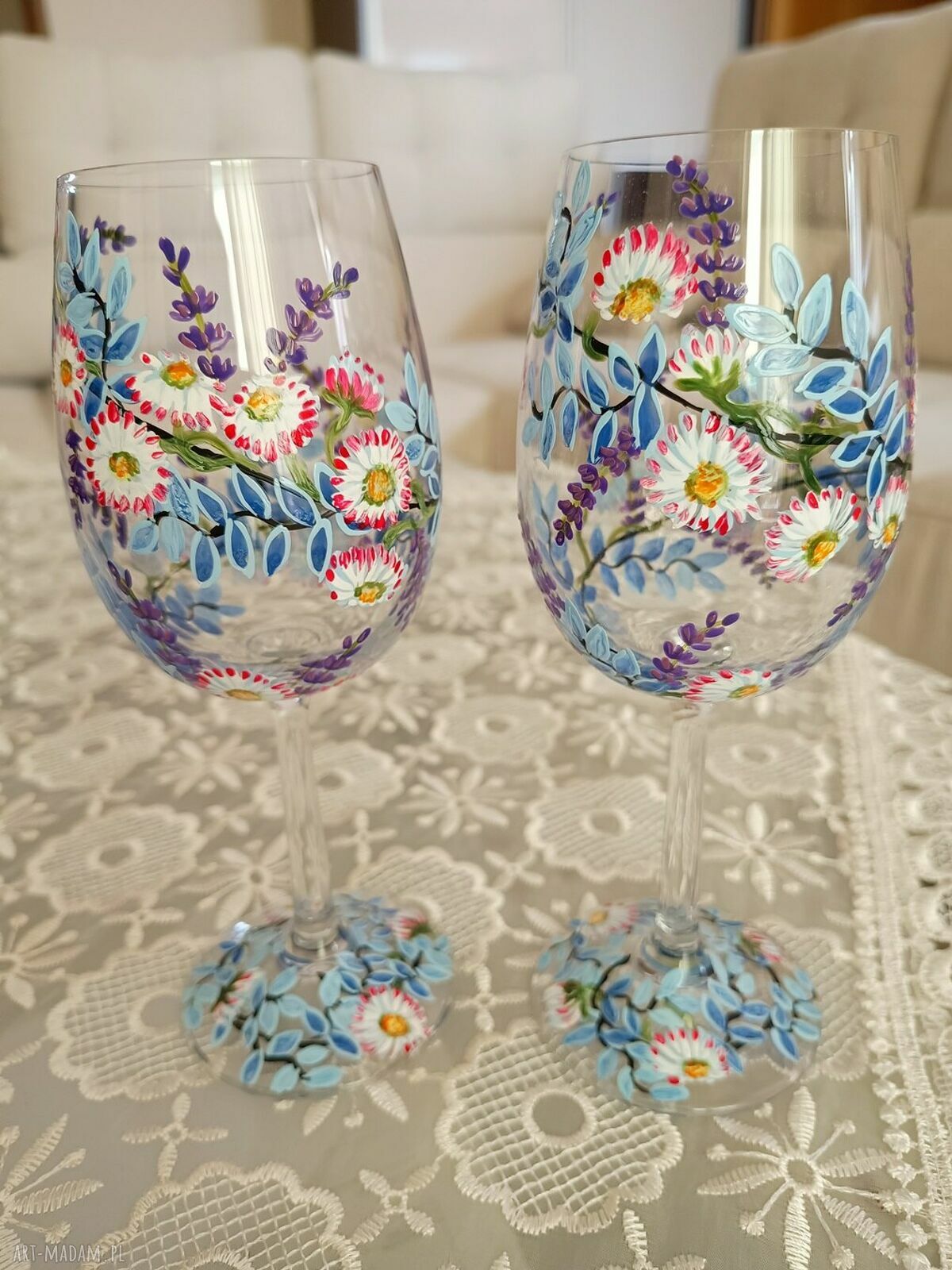 Komplet 2 ręcznie malowanych kieliszków do wina dla młodej pary 280 ml