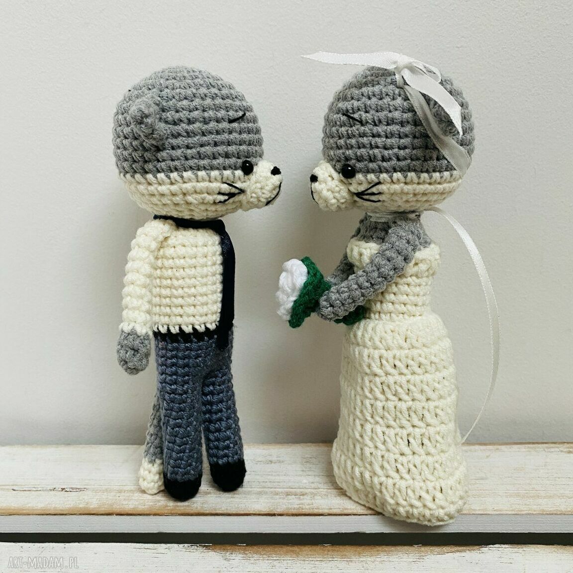 Młoda Para - koty szydełkowe, prezent ślubny handmade (pamiątka na wesele)