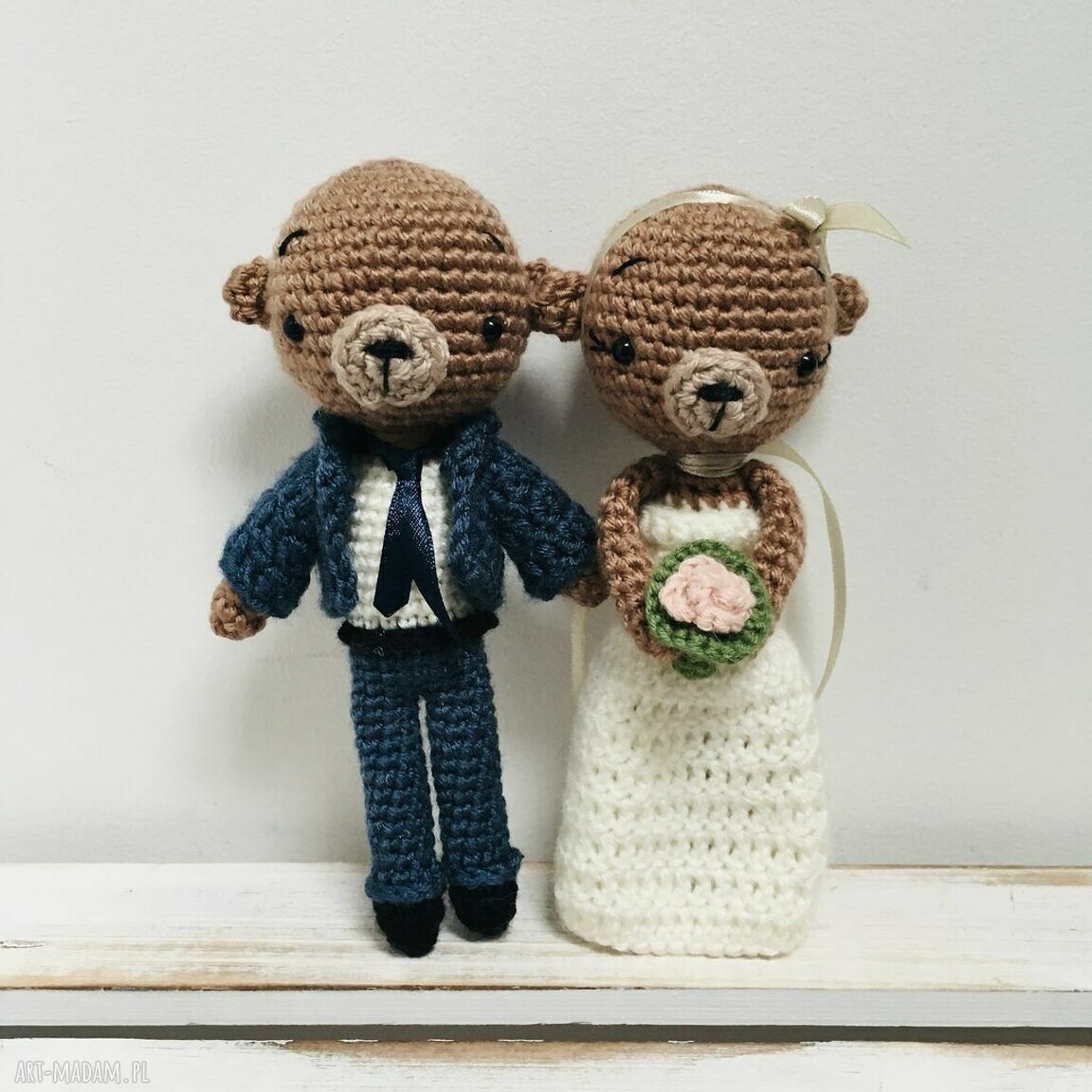 Młoda Para - misie ślubne szydełkowane ręcznie (pamiątka i dekoracja weselna)