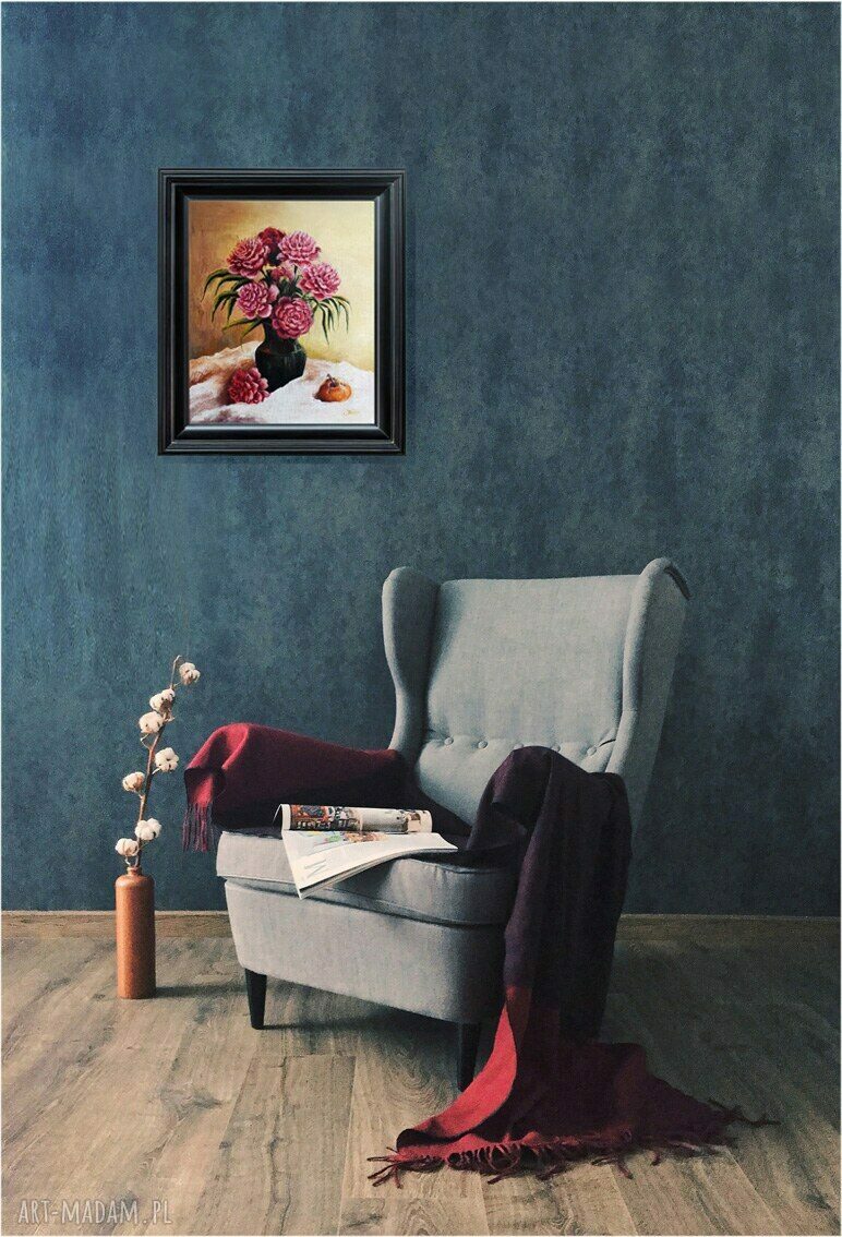 Moc pachnących piwonii - ręcznie malowany obraz olejny 46 x 38 cm