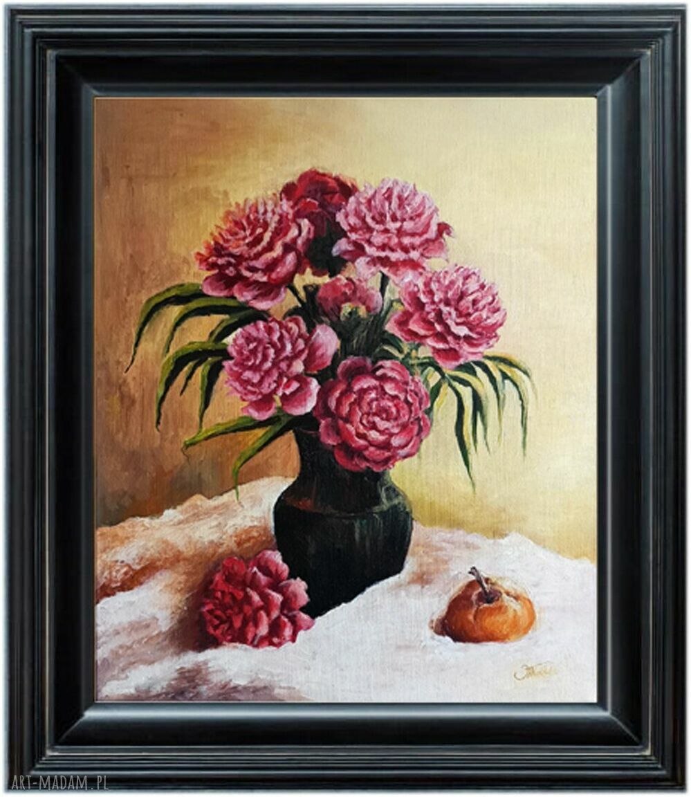 Moc pachnących piwonii - ręcznie malowany obraz olejny 46 x 38 cm