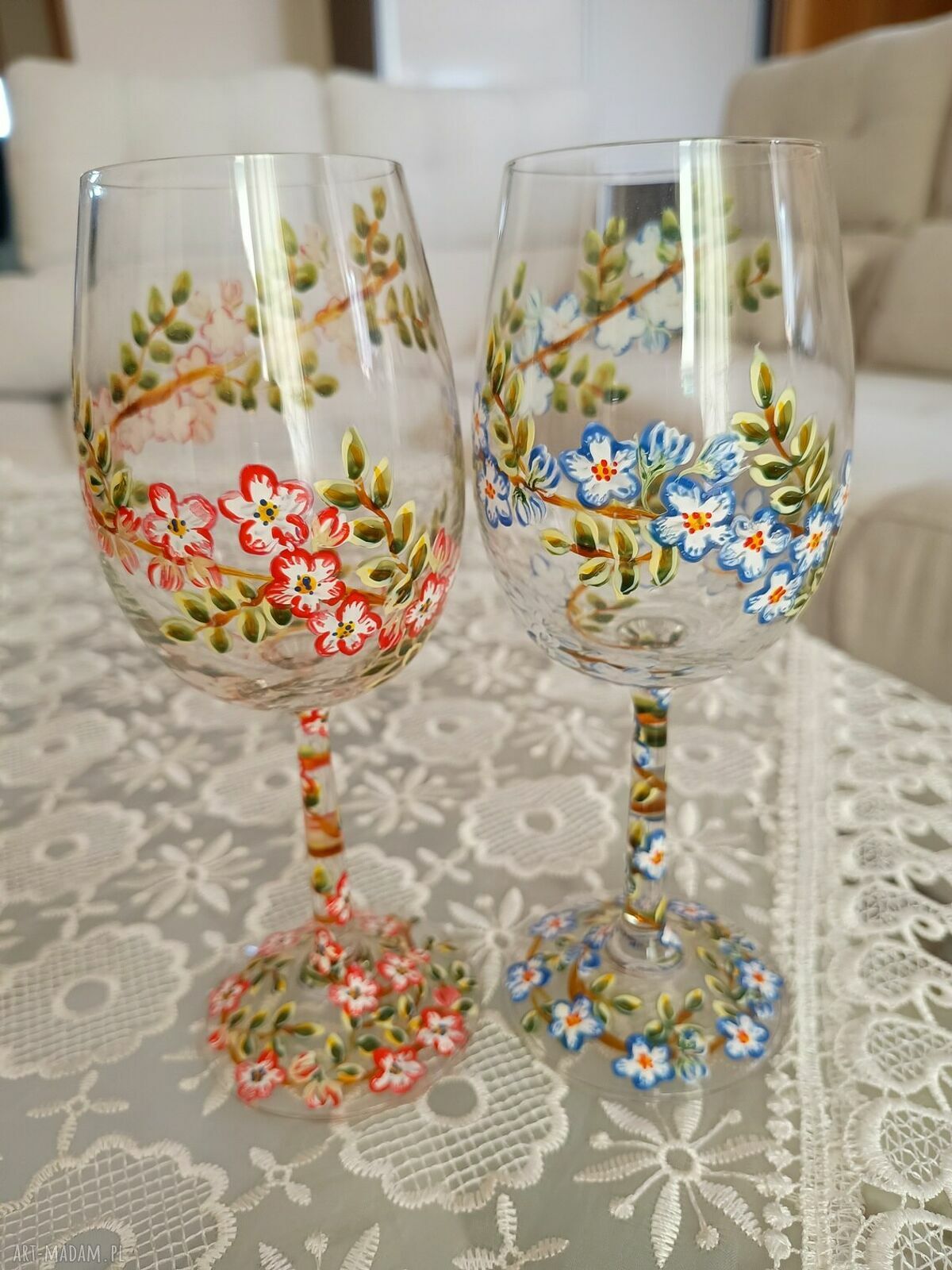 Moda Para! Ręcznie malowane kieliszki do wina 280 ml - komplet 2 szt. dla młodej pary