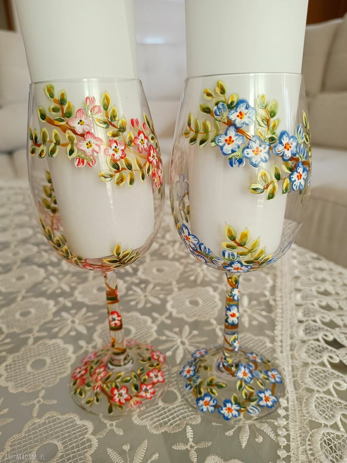 Moda Para! Ręcznie malowane kieliszki do wina 280 ml - komplet 2 szt. dla młodej pary