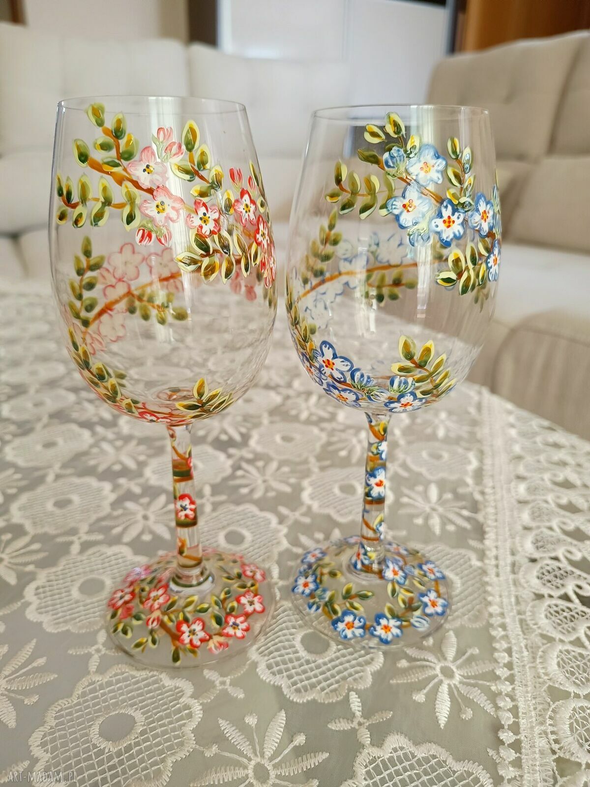 Moda Para! Ręcznie malowane kieliszki do wina 280 ml - komplet 2 szt. dla młodej pary
