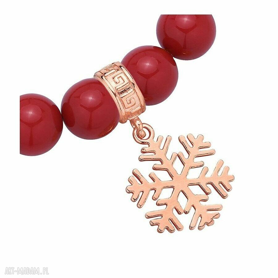 bransoletki: CZERWONA BRANSOLETKA Z PEREŁ SWAROVSKI® CRYSTAL ZE ŚNIEŻYNKĄ Z RÓŻOWEGO ZŁOTA