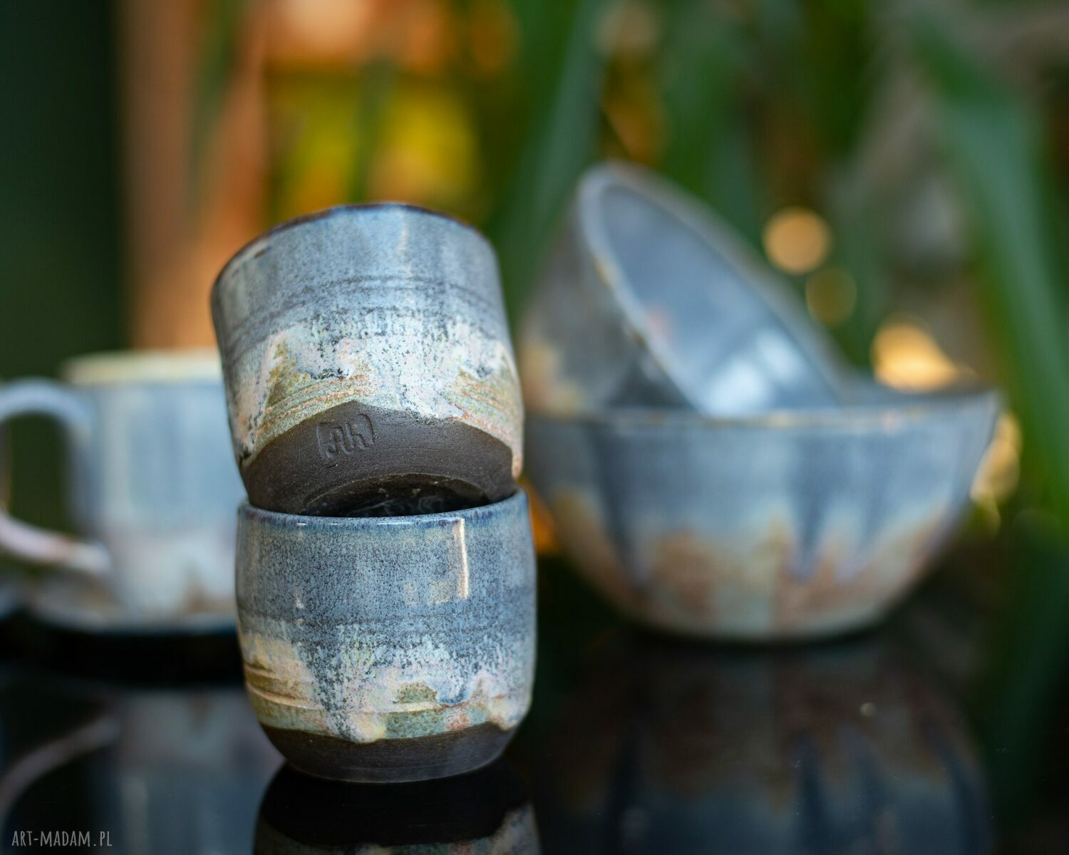 Zestaw 2 czarek ceramicznych do espresso i wina 200 ml - szaroróżowe