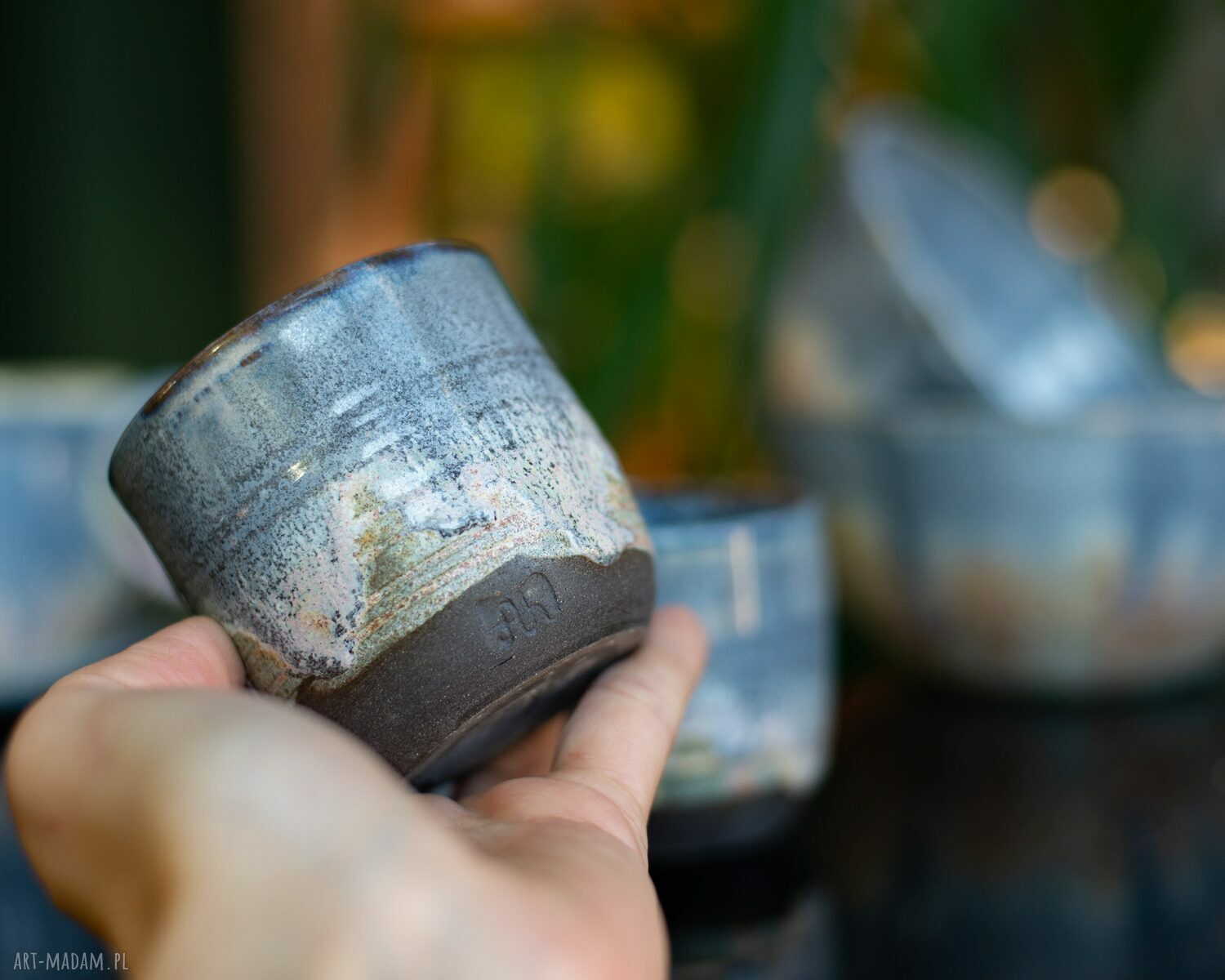 Zestaw 2 czarek ceramicznych do espresso i wina 200 ml - szaroróżowe