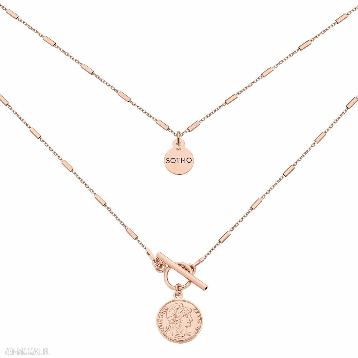 Naszyjnik różowego różowe złoto srebro moneta