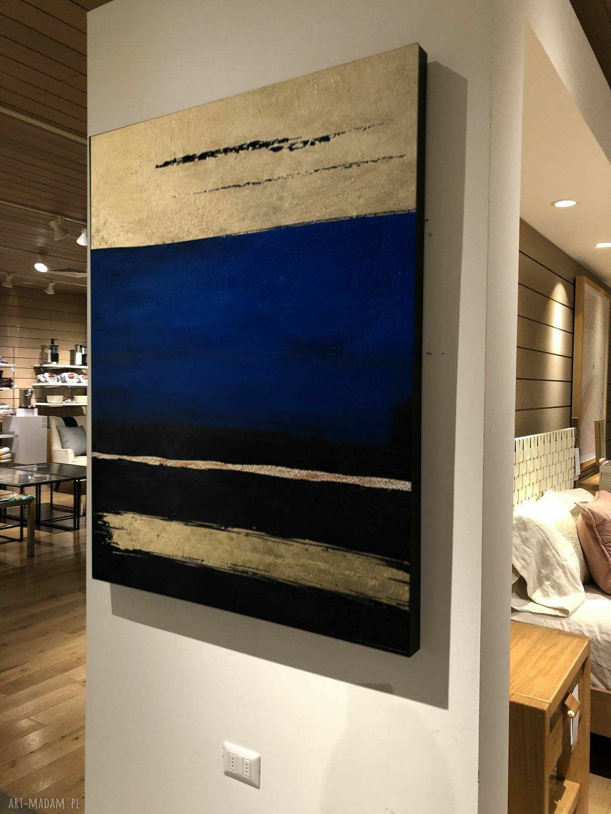 Modny obraz 120x120 cm ręcznie malowany - morski granat