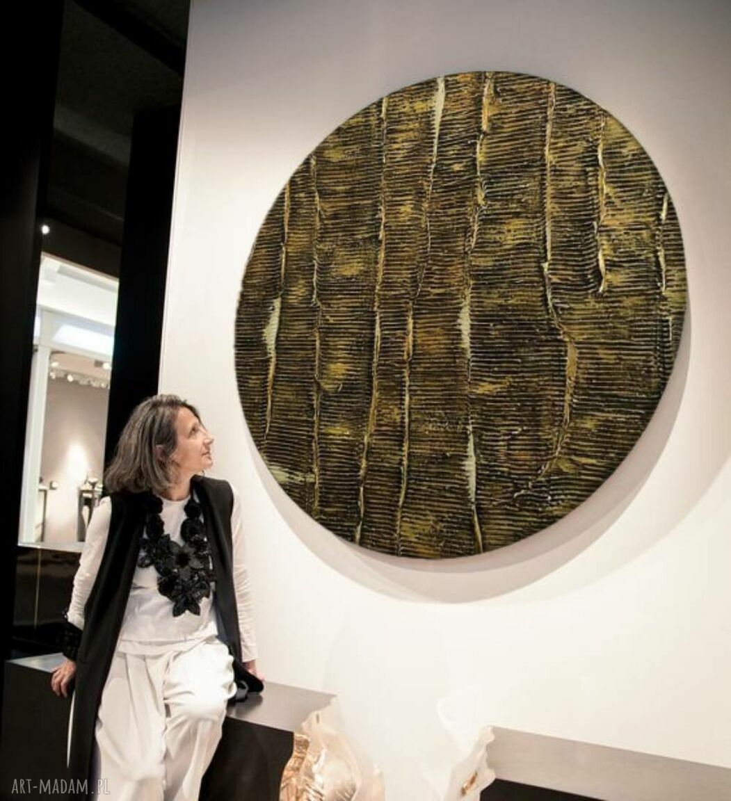 Modny okrągły obraz GOLDEN STRIPES z fakturą - średnica 70 cm