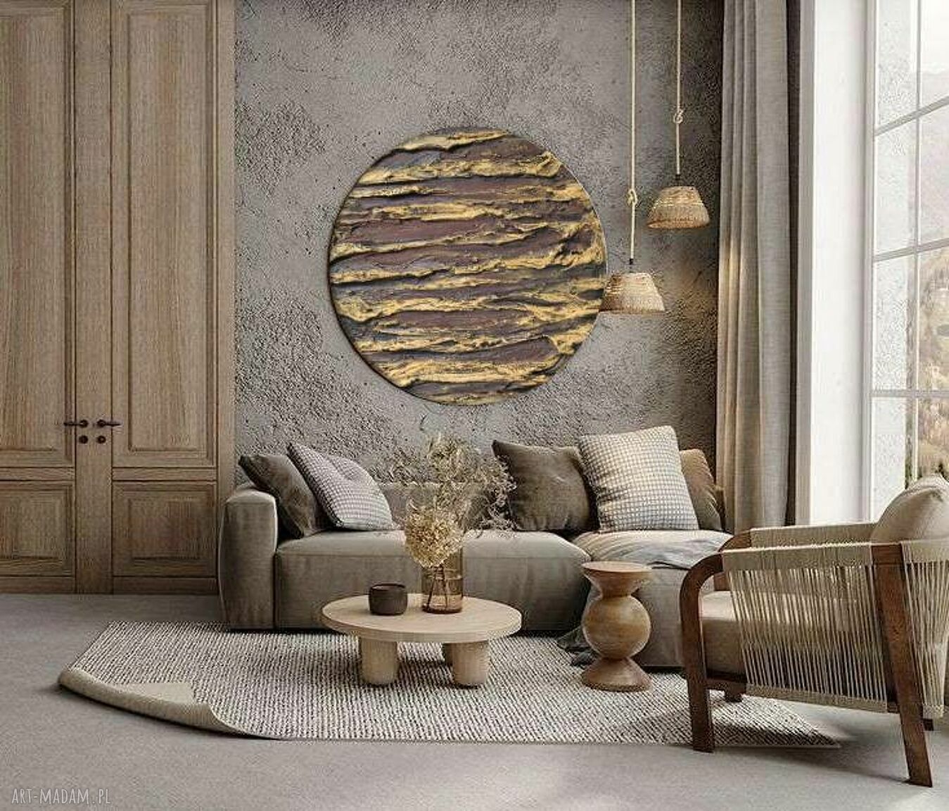 Okrągły obraz SAHARA WAVES z fakturą 70 cm