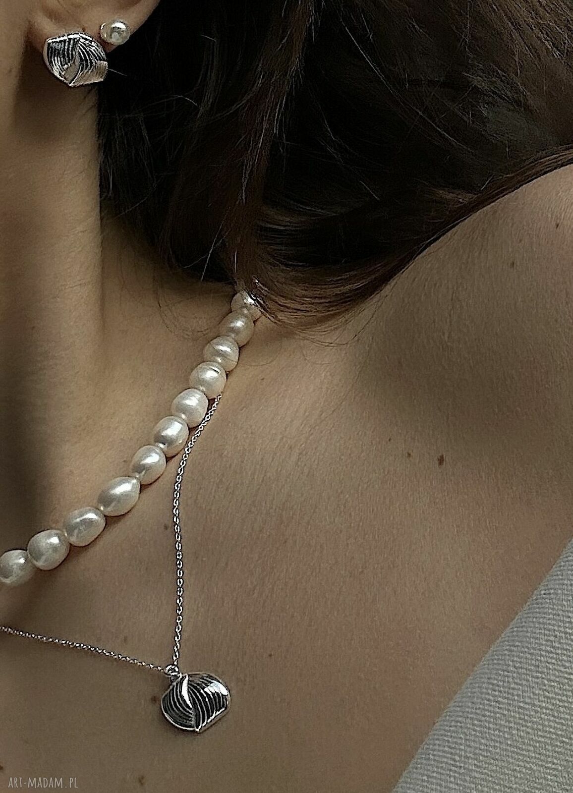 naszyjniki: Srebrny naszyjnik z plecioną retro zawieszką ręcznie wykonane