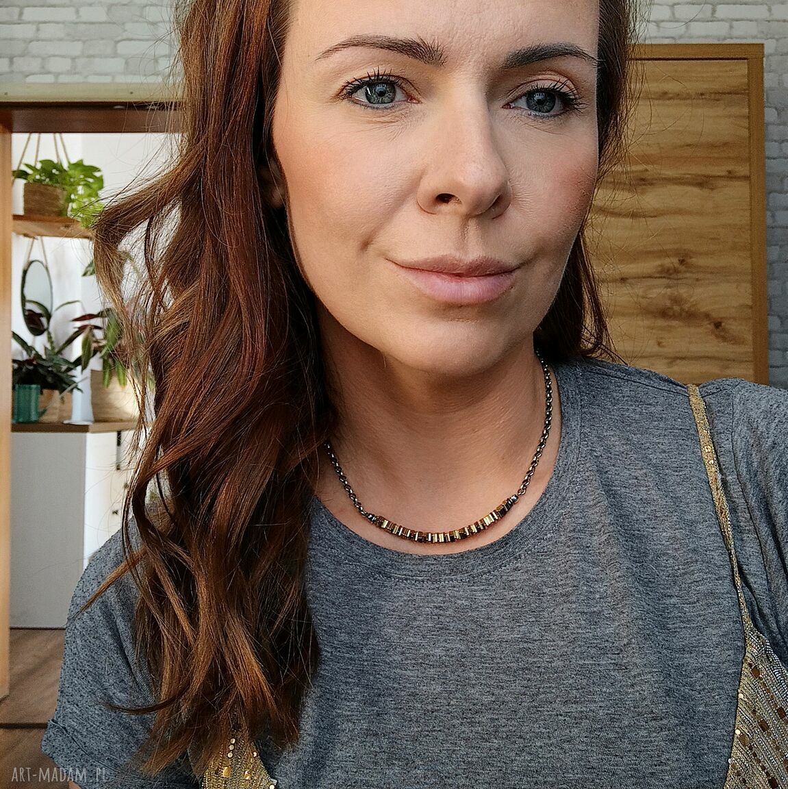 naszyjniki: Srebro i złoty hematyt krótki naszyjnik Handmade