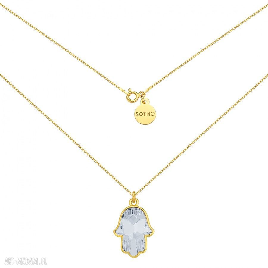 ZŁoty naszyjnik krysztaŁowĄ rĘkĄ fatimy swarovski® crystal modny