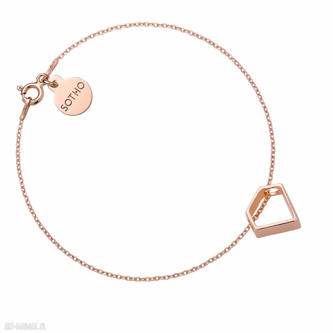 Bransoletka różowego złota przestrzennym diamentem różowe