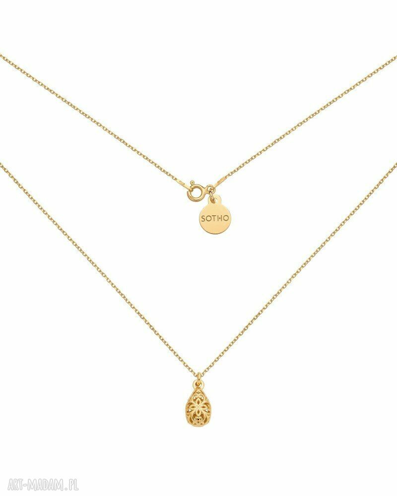 Złoty naszyjnik ażurową rozeta modowa łezka sotho