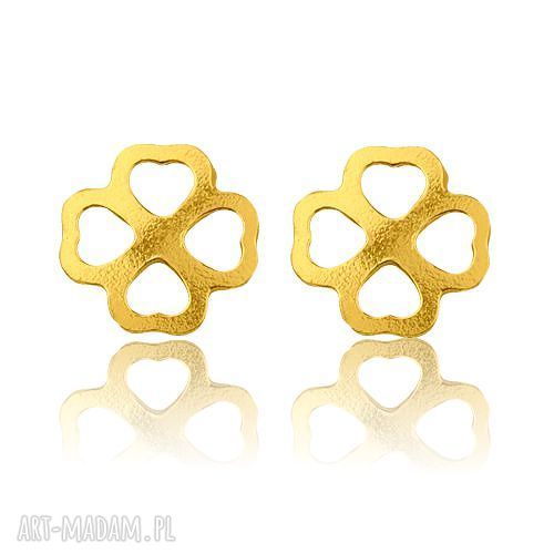 kolczyki koniczynki sztyfty złote modowe delikatne