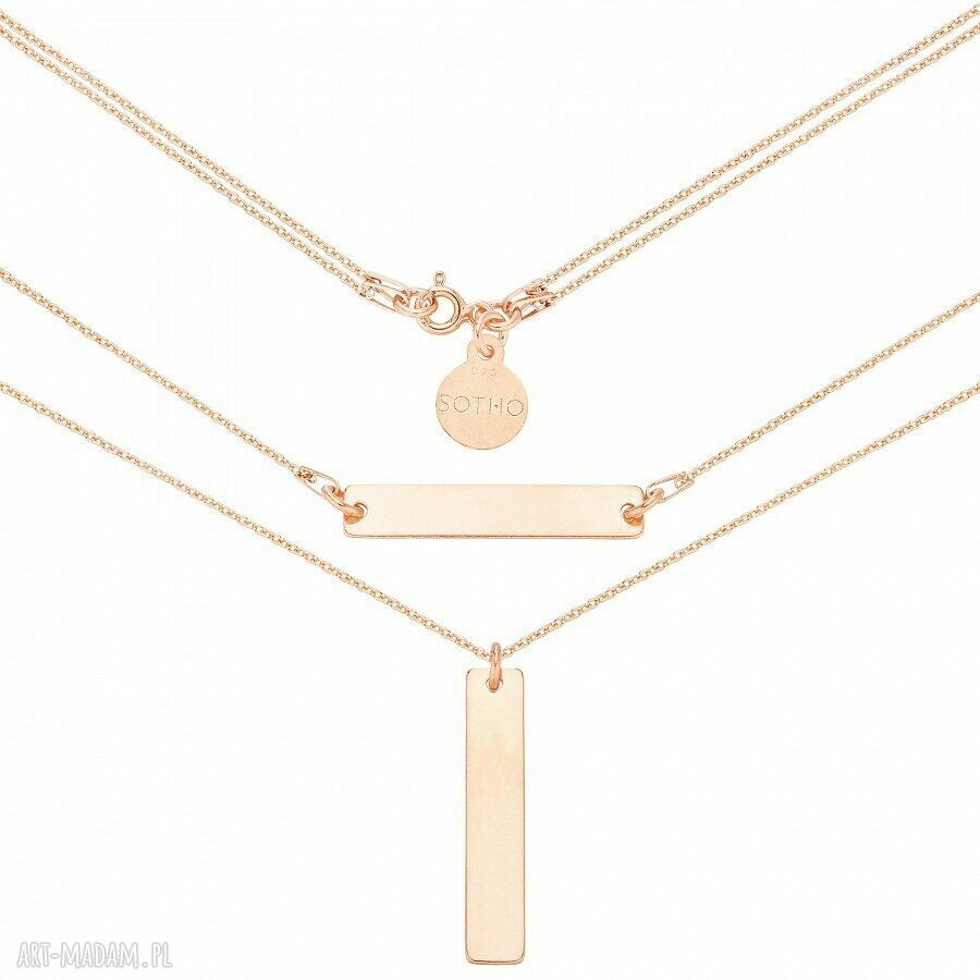 Podwójny naszyjnik różowego złota prostokątnymi zawieszkami