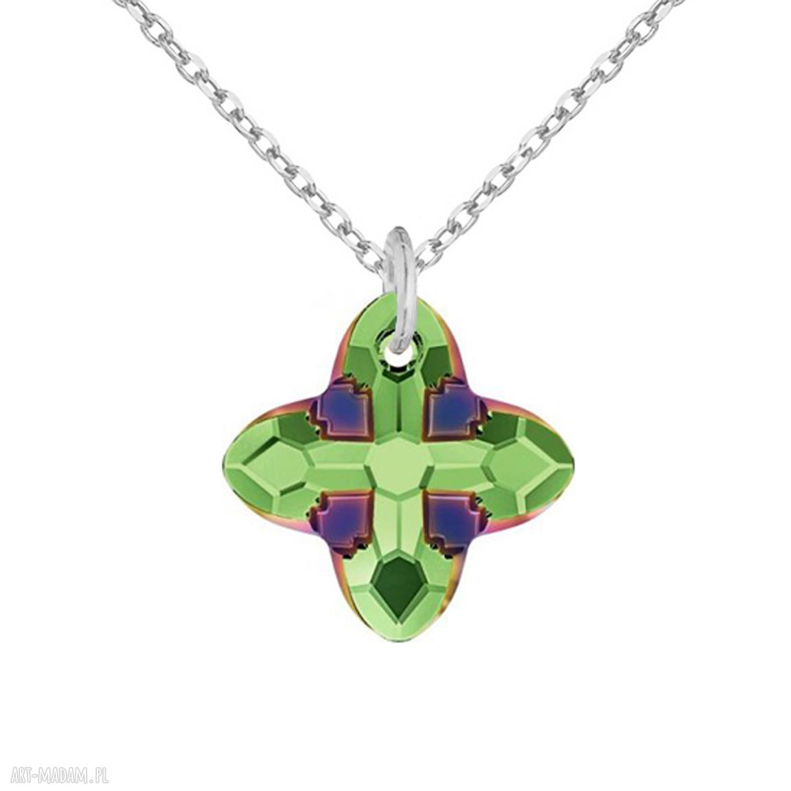 naszyjniki: Srebrny naszyjnik z kryształem SWAROVSKI® CRYSTAL w kolorze zielonym Ręcznie