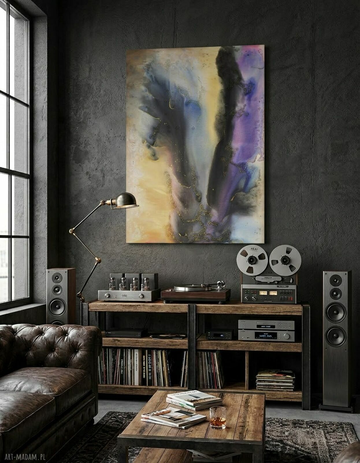 Moje mgły 54 - kolorowy obraz abstrakcyjny 150 x 100 cm akryl, czarne boki