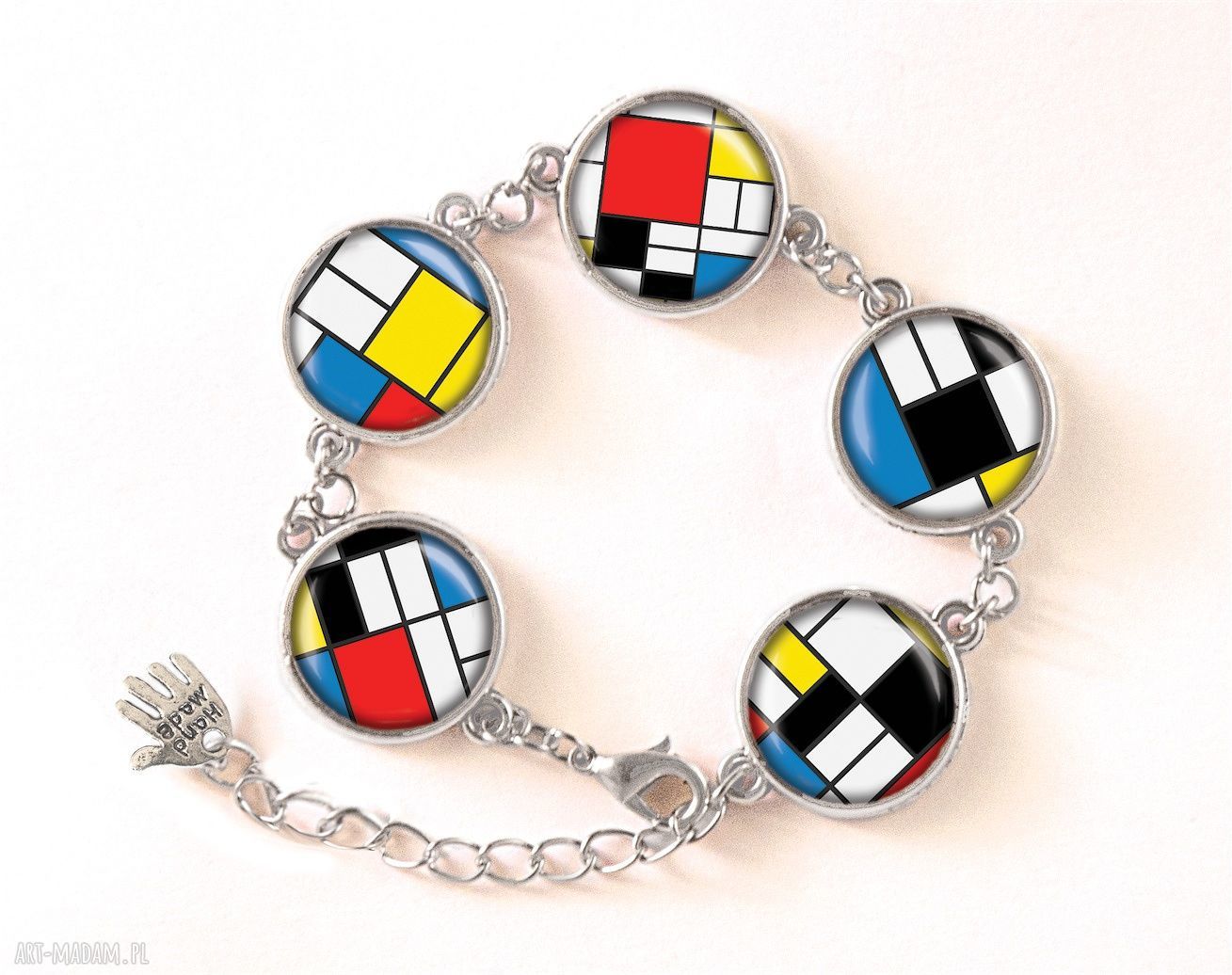 Mondrian - duże kolczyki wiszące w stylu prostokątów i kwadratów
