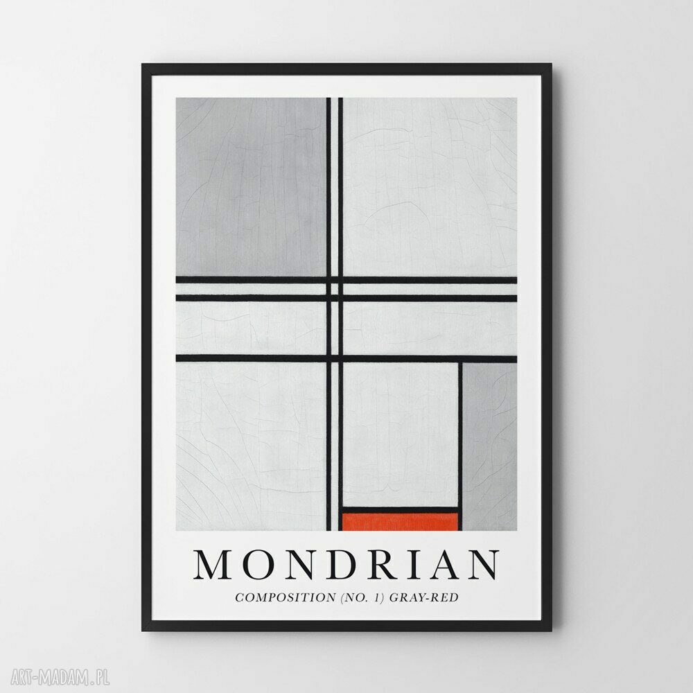 Plakat Mondrian Gray-Red 50x70 cm - nowoczesny akcent do salonu