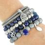 bransoletki jadeit grey, navy blue & silver set