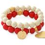 hand made bransoletki valentines day red jade & cream pearl set