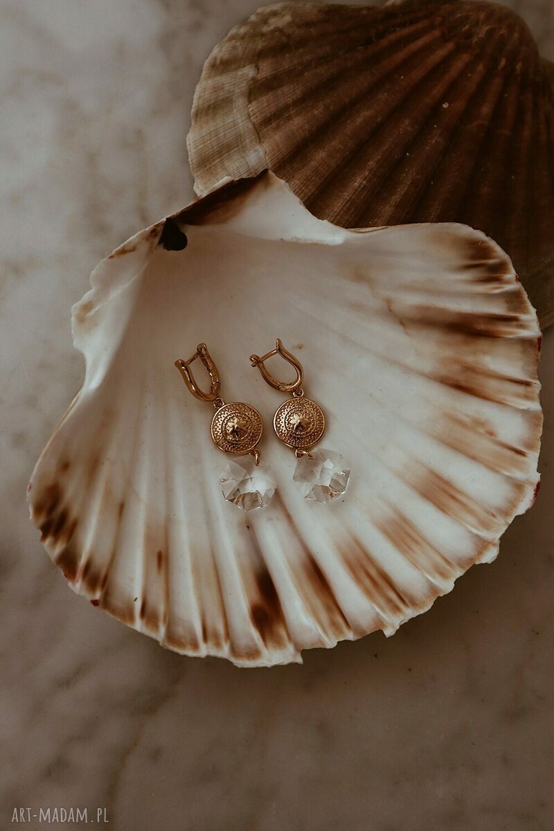 kolczyki: Srebrne długie kolczyki z medalionami i kryształami SWAROVSKI® CRYSTAL