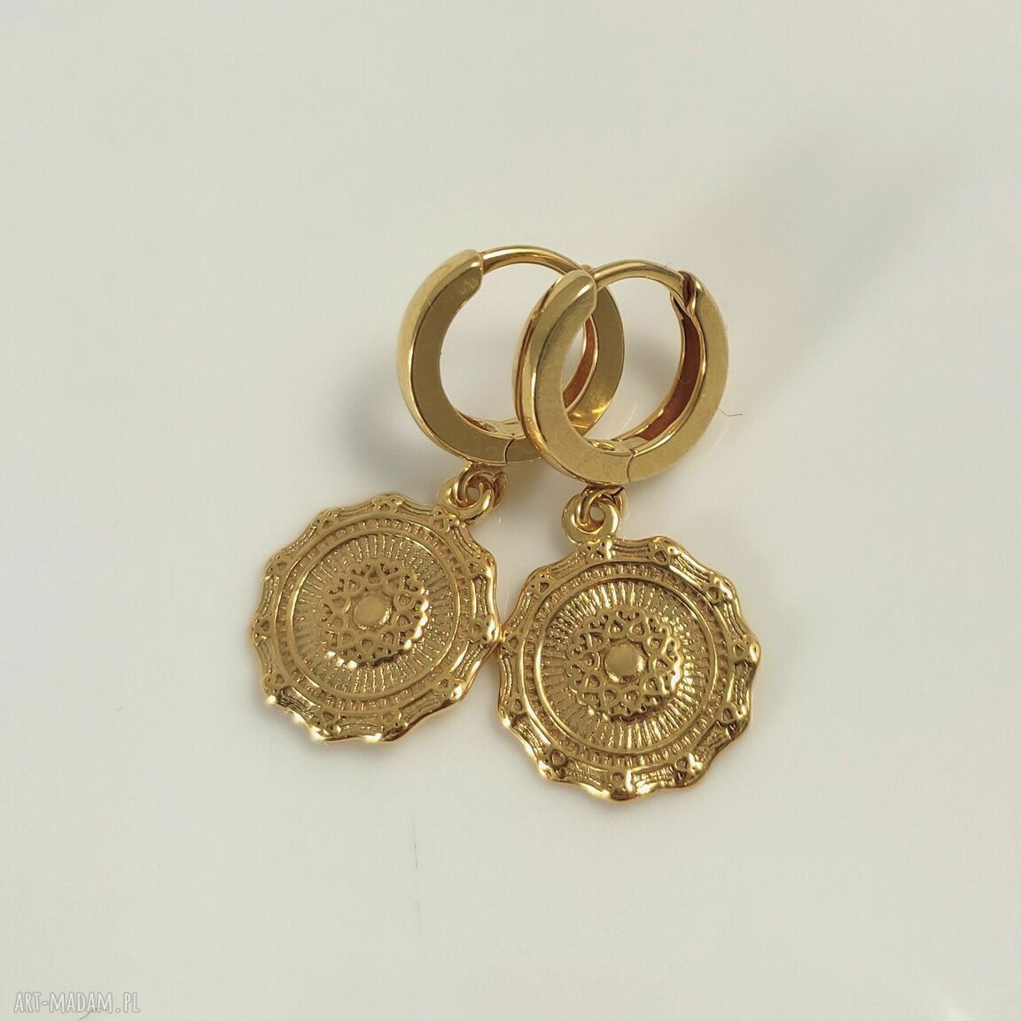 Boho kolczyki - monety ze srebra 925 złocone 24K