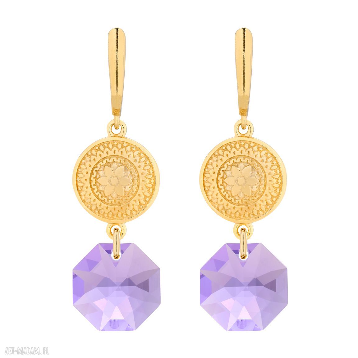 Złote długie kolczyki medalionami kryształami swarovski® crystal