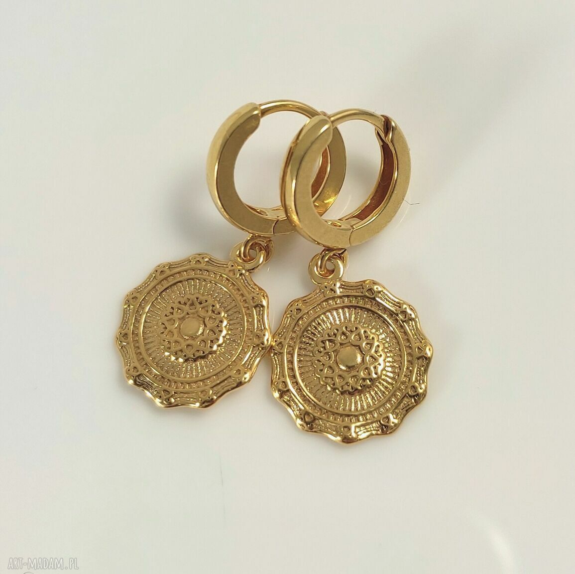 Boho kolczyki - monety ze srebra 925 złocone 24K