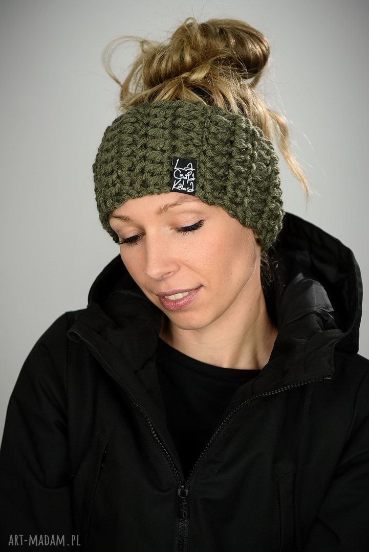 Opaska Mono 25 Khaki - ciepła opaska ręcznie robiona (25% wełny)