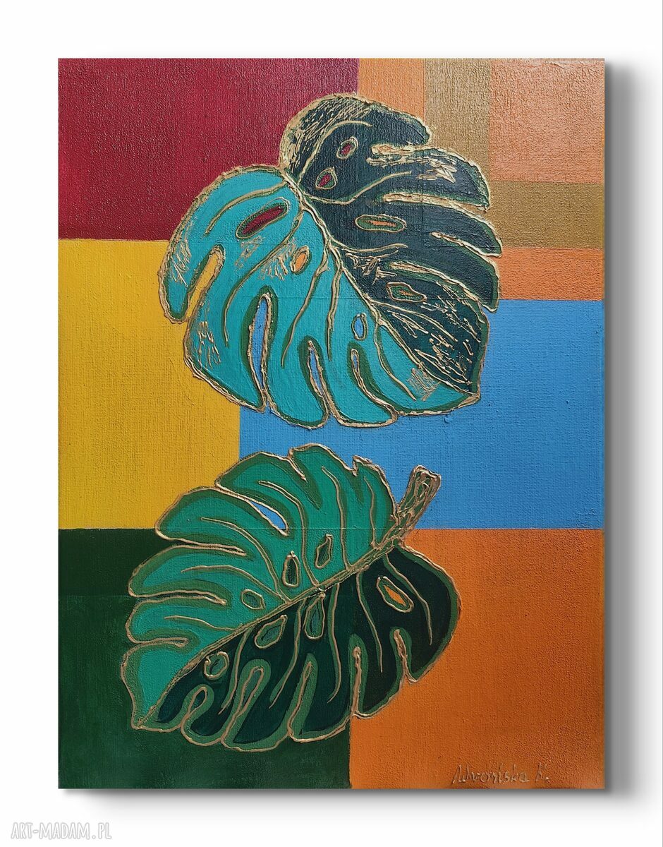 Obraz Monstera 30x40 cm - akrylowy pop-art z nutą glamour
