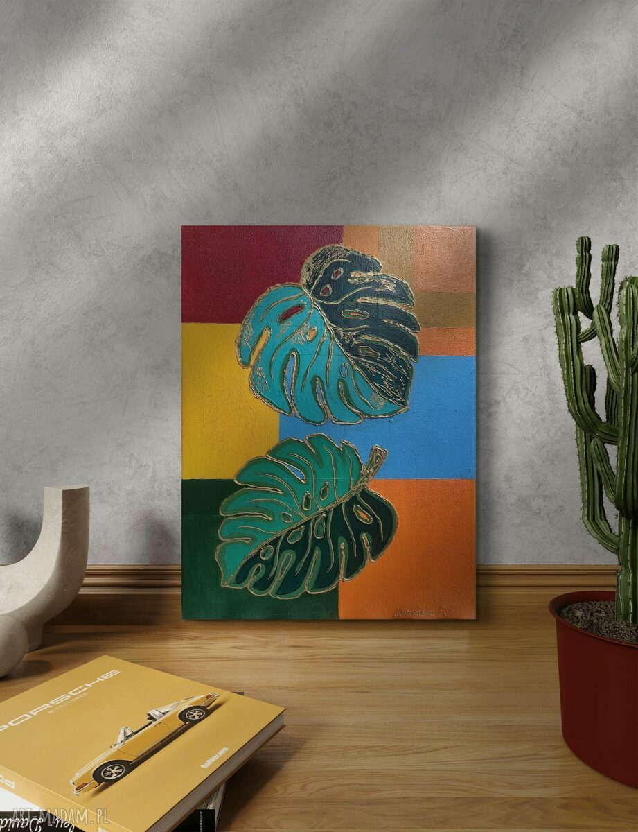Obraz Monstera 30x40 cm - akrylowy pop-art z nutą glamour