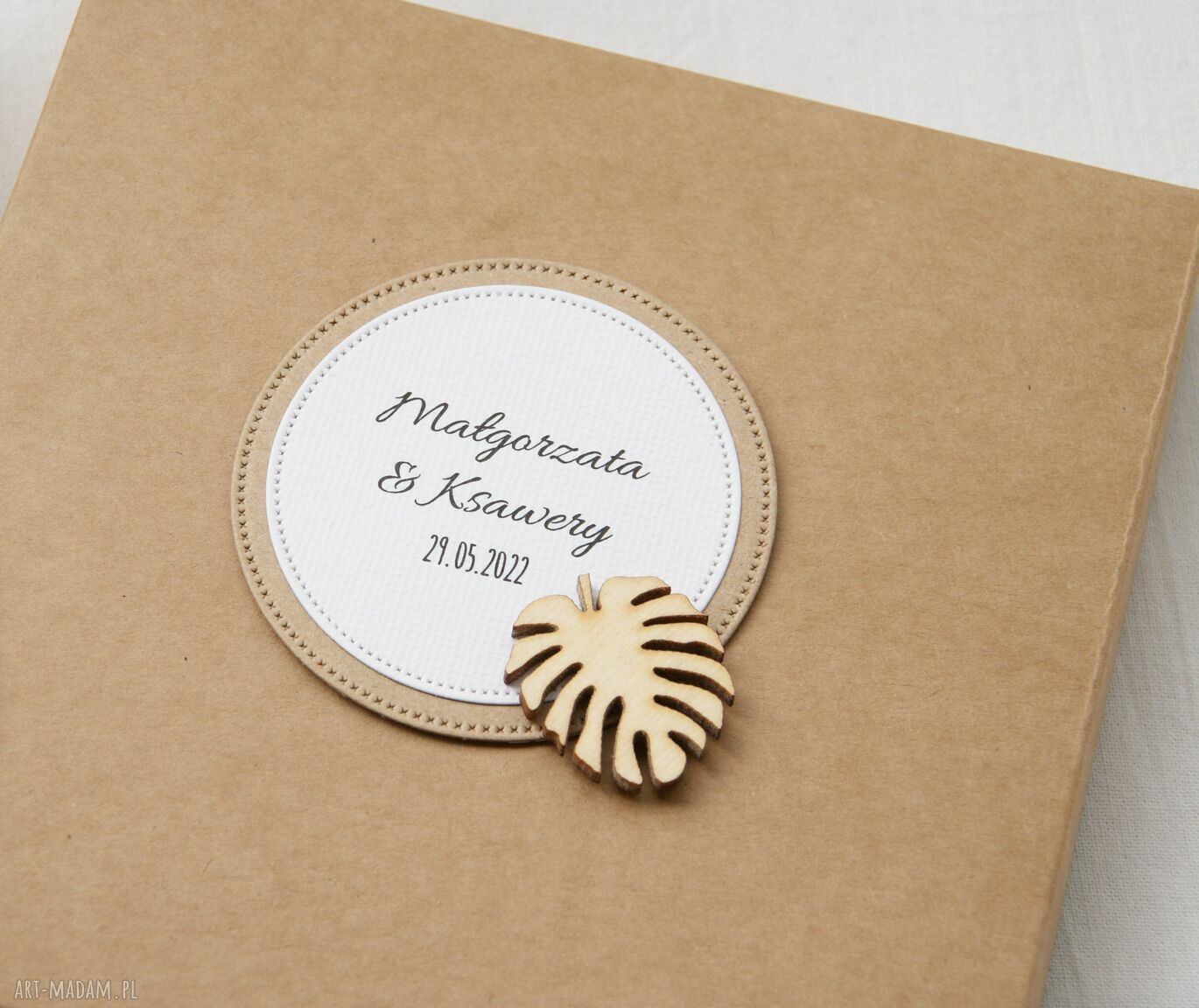 Monstera - ślubna kartka personalizowana w pudełku i kopercie