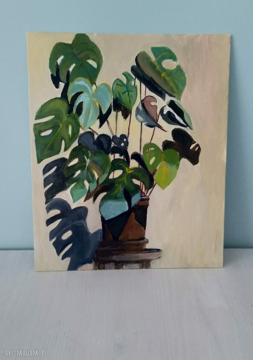 Monstera - obraz tempera i akryl 25 x 30 cm