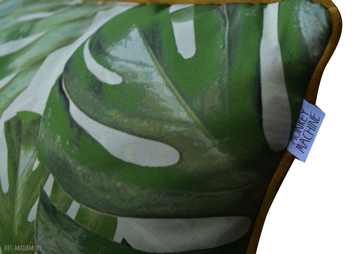 Poduszka Monstera green 45x45 - złota lamówka