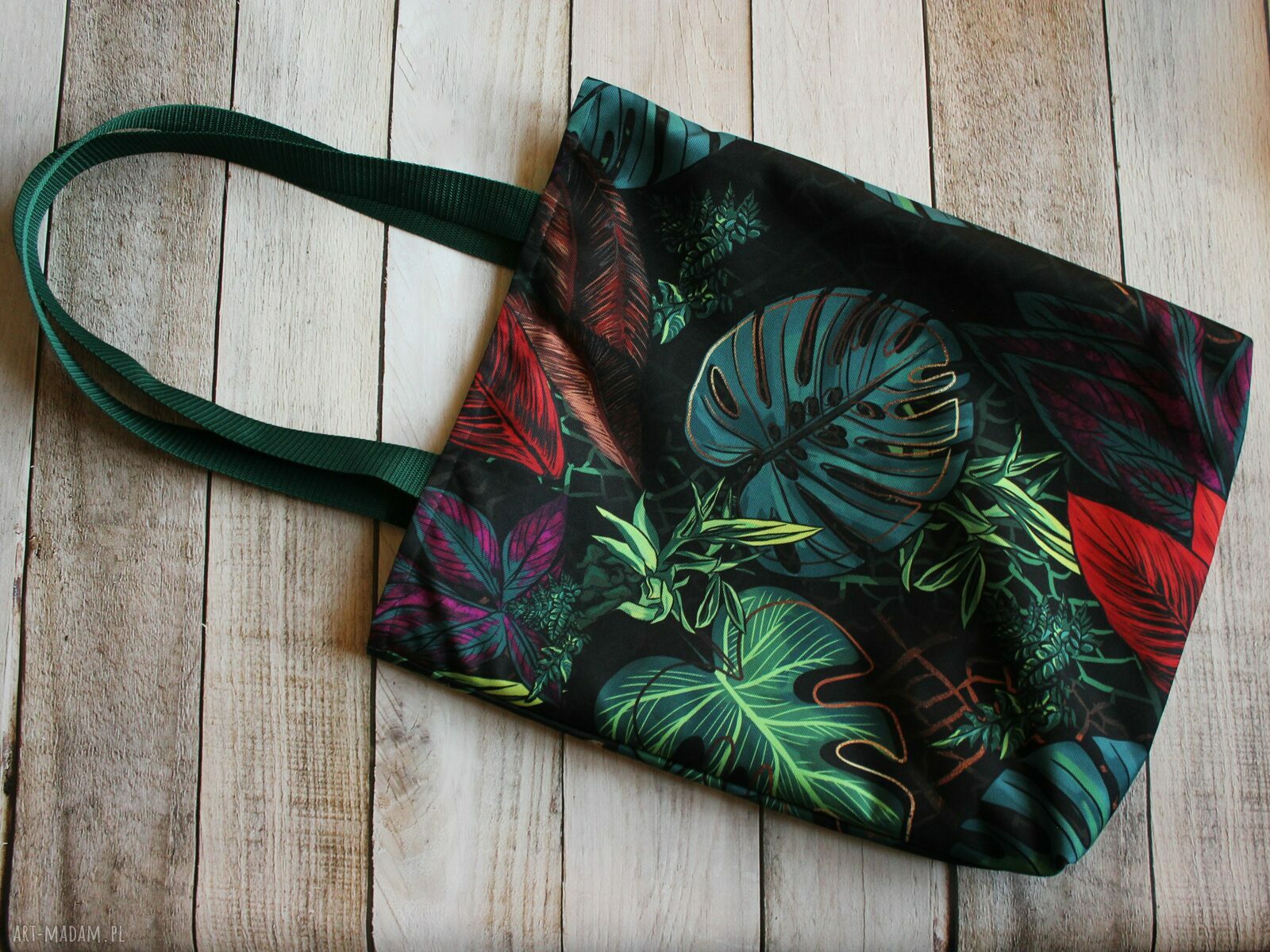 Torba shopperka Monstera na ramię - wodoodporna z poliestru i kieszonką